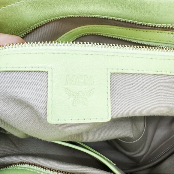 MCM Tote Bag White Yellow Visetos Shopper Authentic Leather Zipper Purse Handbag - Picture 6 of 15